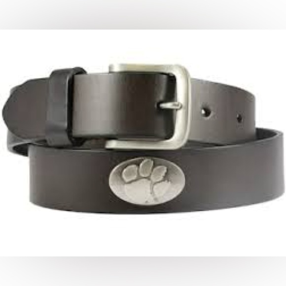 CLEMSON 36 Collegiate Zep-Pro Full Grain Brown Leather Concho Medallion Belt